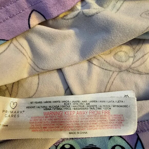 Disney Stitch Kids Pajama Set 6-7 Yrs Purple Cartoon Pattern Long Sleeve Top & P - Picture 5 of 8